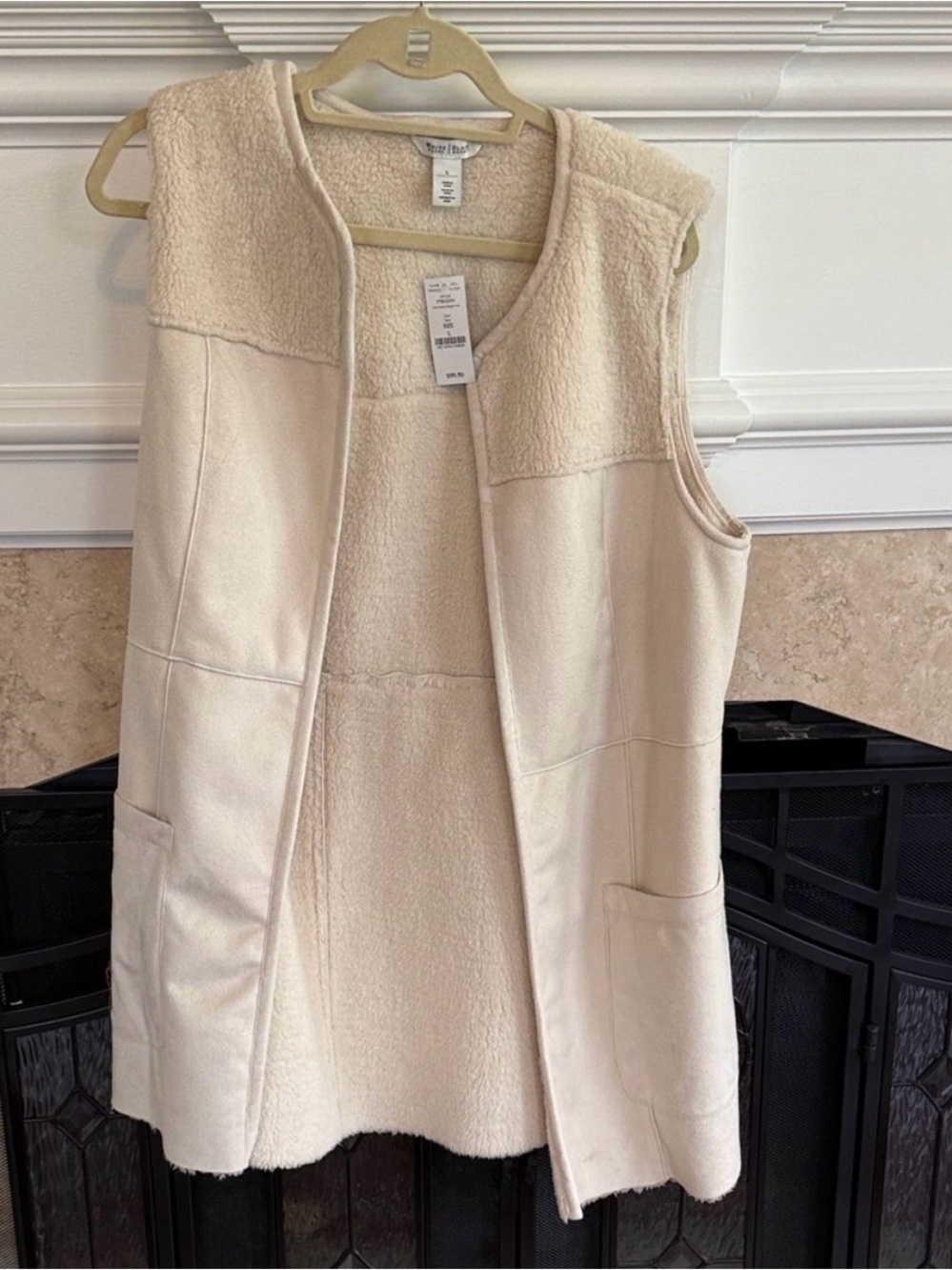 White House Black Market Faux Suede Sherpa Long Vest L NWT